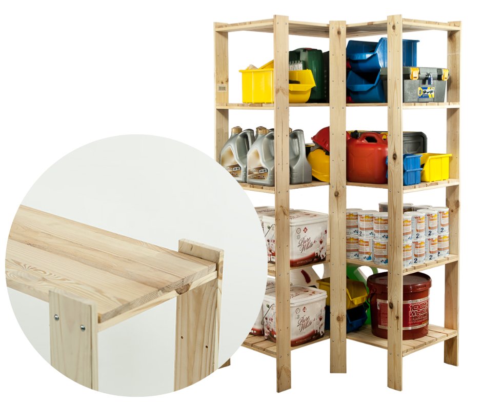 Maxi Regał Narożny Drewniany 166,4X85X50 Cm 5 Półek Pełnych Surowy Drewno Sosnowe Naturalny Maxi-4Wp+ / Wamar-Sosenka