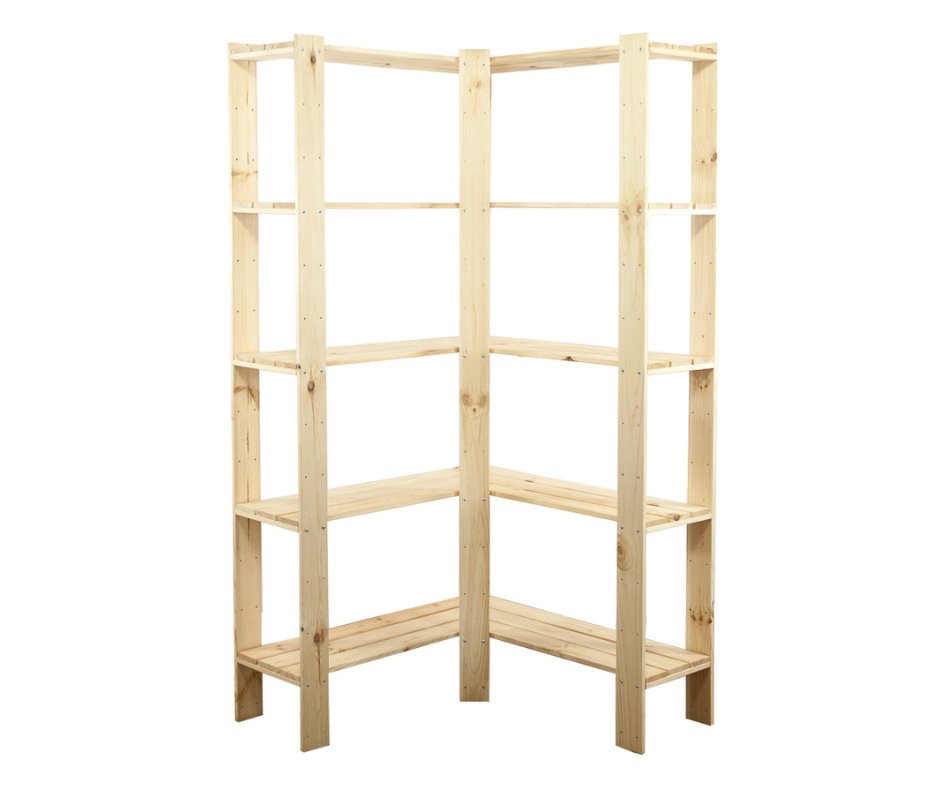 Maxi Regał Narożny Drewniany 166,4X85X30 Cm 5 Półek Ażurowych Surowy Drewno Sosnowe Naturalny Maxi-4Za+ / Wamar-Sosenka