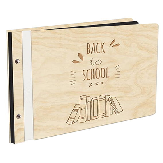 Album Na Zdjęcia Dla Dziecka Dla Ucznia Szkolny Back To School W Drewnianej Oprawie Z Czarnymi Kartami Z Grawerem