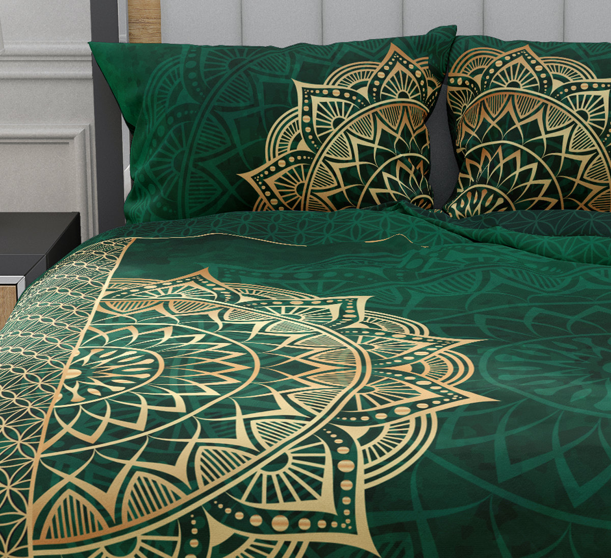 FARO, Pościel satynowa  140x200+70x90 cm, Pure sateen Złote mandale