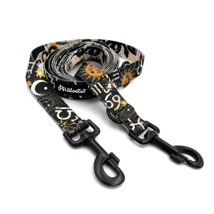 Długa Smycz Dla Psa Przepinana Zodiak Psiakrew, Taśma 2,5 Cm, Karabińczyk 8 Cm Czarny-220 Cm