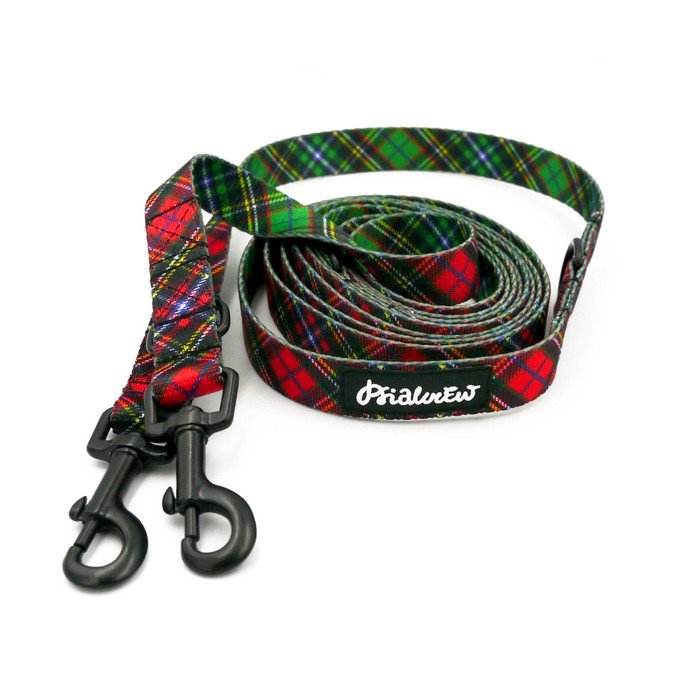 Smycz Dla Psa Długa Przepinana, W Szkocką Kratę Tartan Psiakrew Szer. 2 Cm, Czarny Karabińczyk 6 Cm-300 Cm