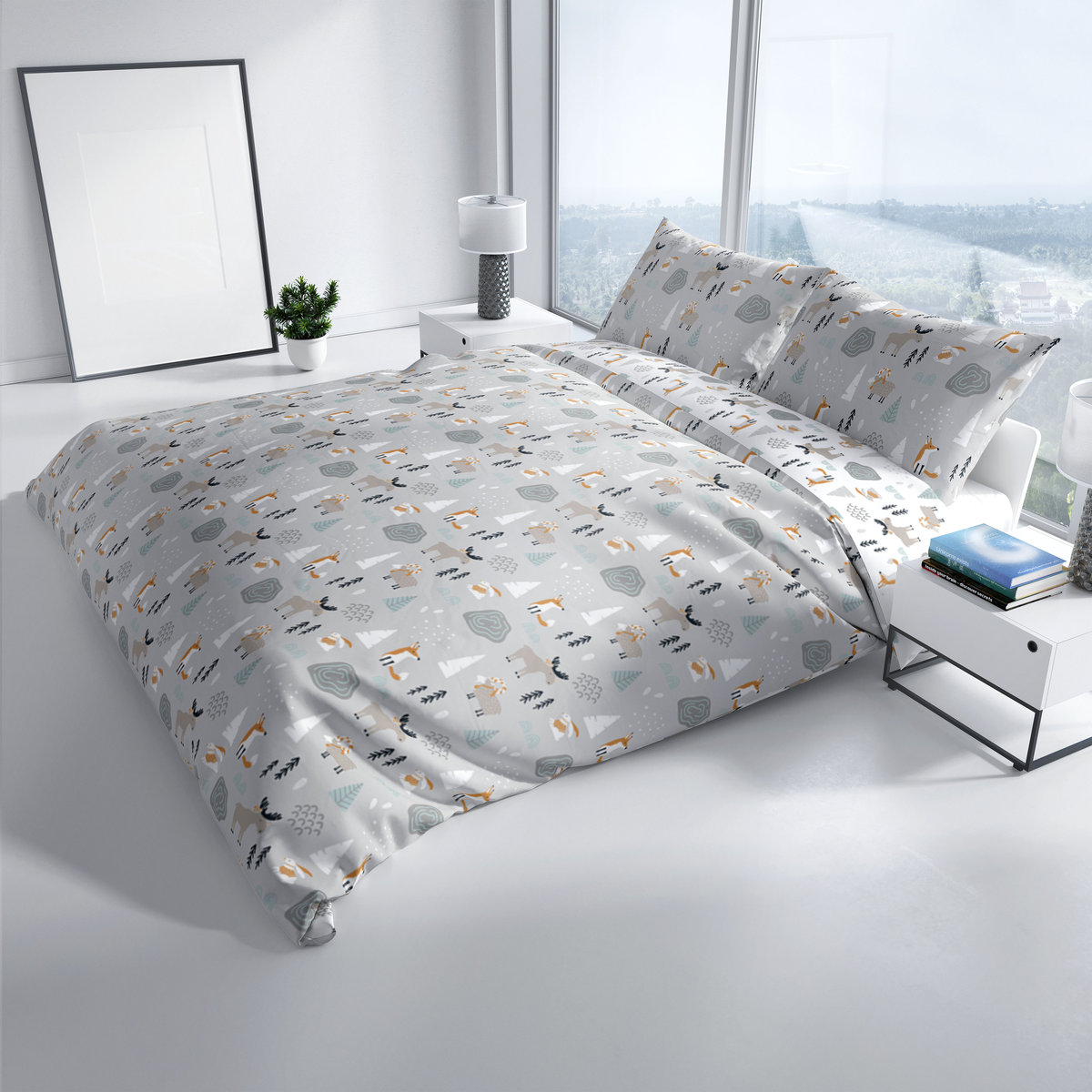 Pościel świąteczna Carbotex, 100% bawełny, 160x200 +2x70x80cm, świąteczny las