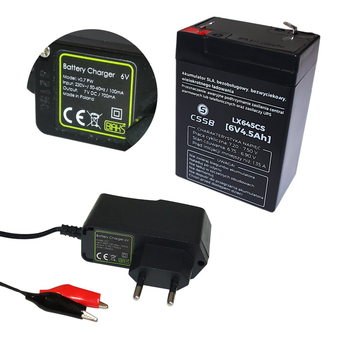 Akumulator Żelowy Agm 6V 4,5Ah 4Ah + Ładowarka