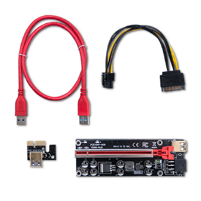 Qoltec Karta rozszerzeń Riser Qoltec PCI-E 1x-16x USB 3.0 ver.009S Plus SATA/PCI-E 6pin 55508