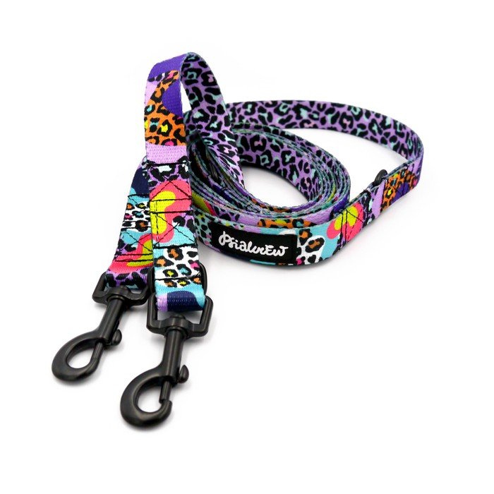 Smycz Dla Psa Długa Przepinana Crazy Leopard Psiakrew Taśma 2 Cm, Czarny Karabińczyk 6 Cm-300 Cm