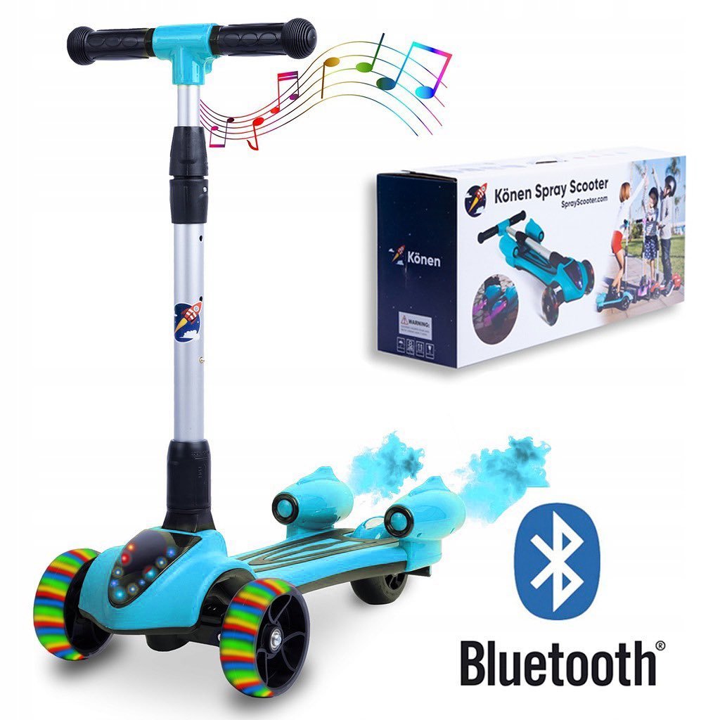 Hulajnoga Niebieska Dla Chłopca Z Dymem Led Muzyką Przez Bluetooth Könen Spray Scooter