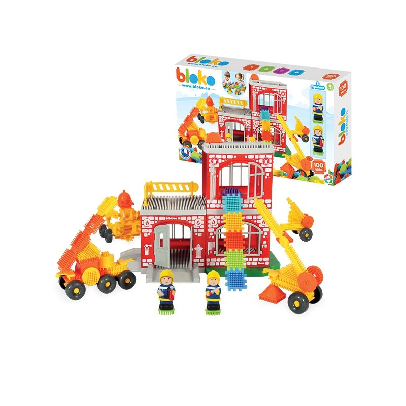 Mochtoys Lumarko Klocki Jeżyki Pin Bricks Straż Pożarna W Kartonie 100 El. + 2 Figurki! 12208 Lek