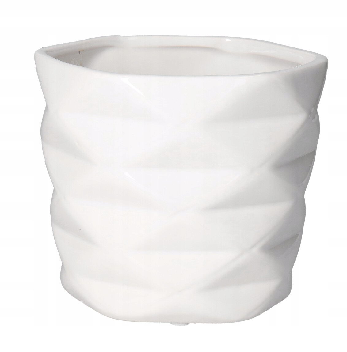 Osłonka Na Doniczkę Ceramiczna Geometryczna Biała 15 Cm
