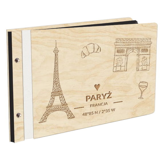 Album Na Zdjęcia Państwa I Miasta Świata Paryż Paris Francja W Drewnianej Oprawie Z Czarnymi Kartami Z Grawerem