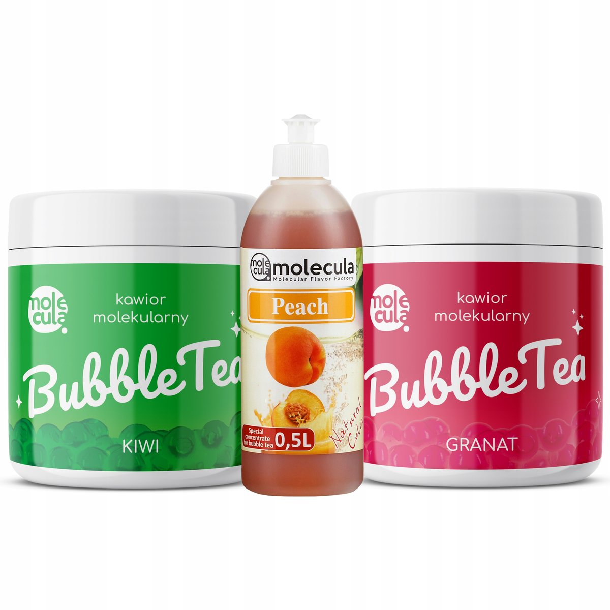 Zestaw Bubble Tea - Kiwi I Granat, Syrop Brzoskwinia, Kubki I Słomki