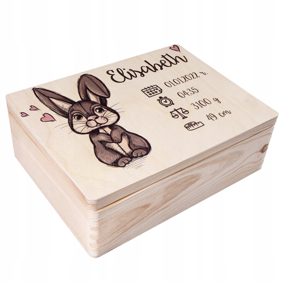 Pudełko z grawerem prezent na narodziny 40x30x14cm