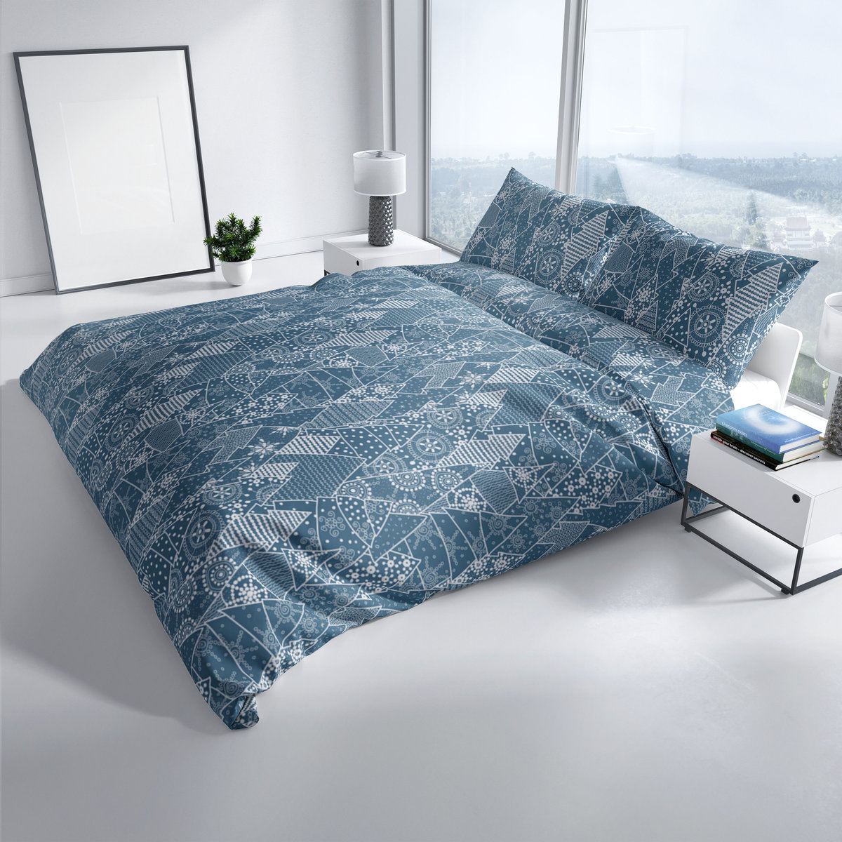 Pościel świąteczna Carbotex, 100% bawełny, 160x200 + 2x70x80cm, choinki