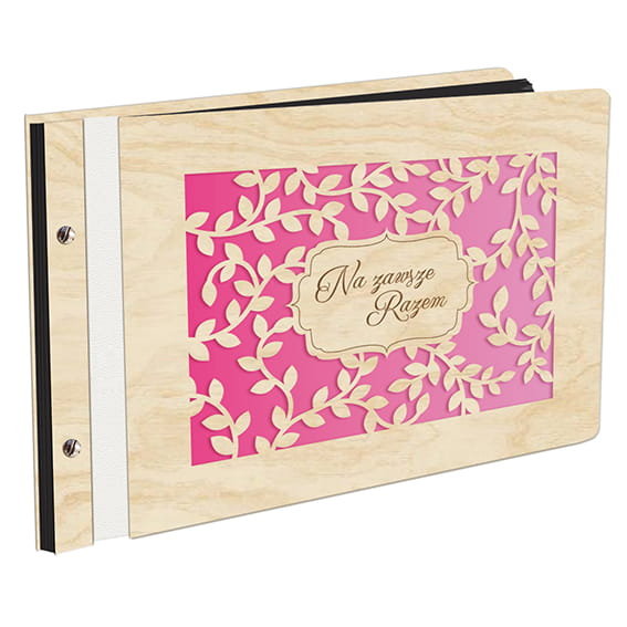Album Na Zdjęcia Plus Pierwsza Strona W Kolorze Na Zawsze Razem W Drewnianej Oprawie Z Czarnymi Kartami Z Grawerem Album Z Listkami