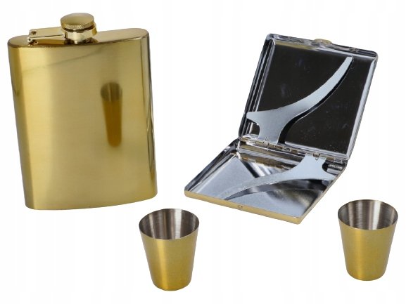 Złota Piersiówka W Zestawie Z Papierośnicą