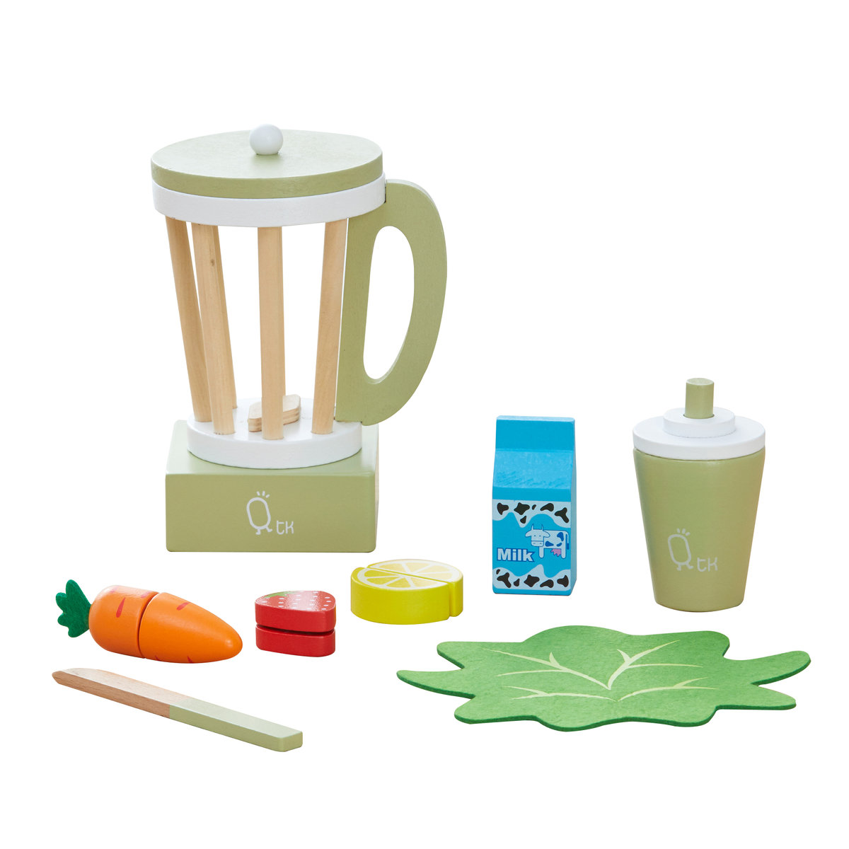 Teamson Kids Drewniany Blender Zabawka Akcesoria Kuchenne 13 Szt Zielony TK-W00008