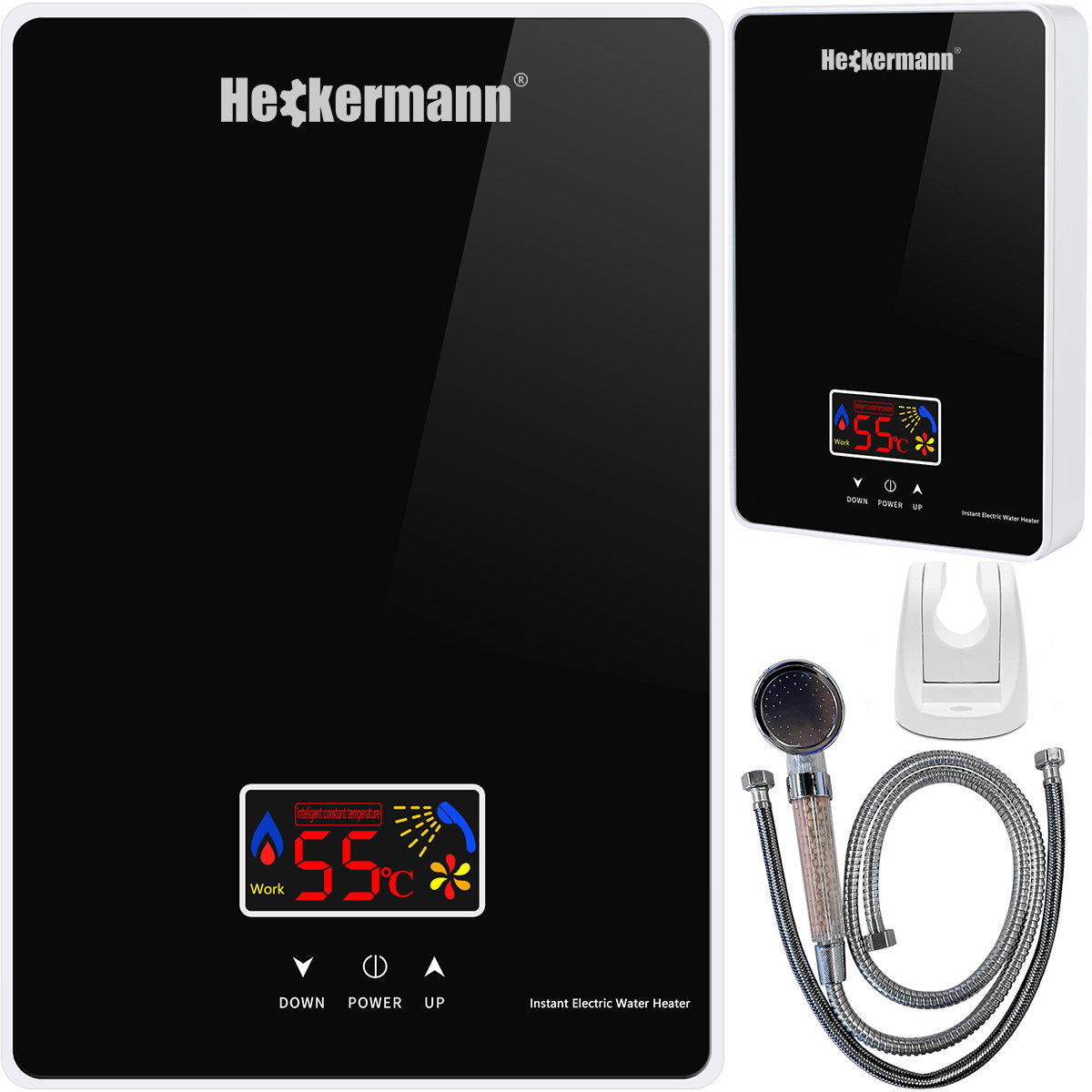 Zestaw Przepływowy Elektryczny Podgrzewacz Wody Heckermann Sl-X1-60 Czarny + Akcesoria