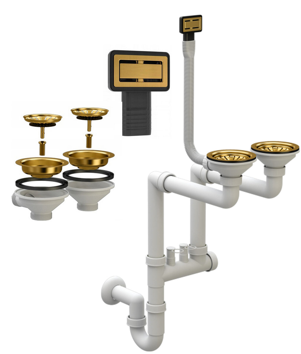 Syfon Prostokątny Manualny Dwukomorowy Złoty