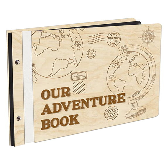 Album Na Zdjęcia Z Doklejanym Napisem W Drewnianej Oprawie Z Czarnymi Kartami Z Grawerem Our Adventure Book Zwiedzanie Nieznanych Zakątków Świata