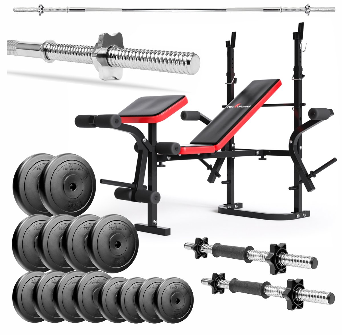 Zestaw Do Ćwiczeń 90Kg Z Ławką Ph2132 Sztangą Prostą 180 Cm, Zestawem Talerzy 55 Kg I Hantlami