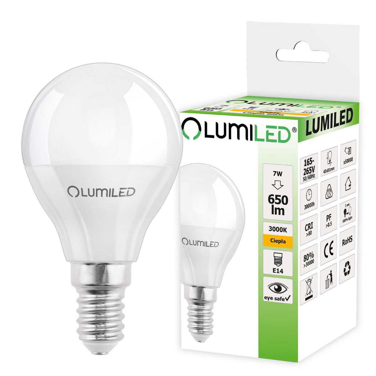Lumiled Żarówka LED E14 7W kulka 650LM 3000K CCD LUMILED