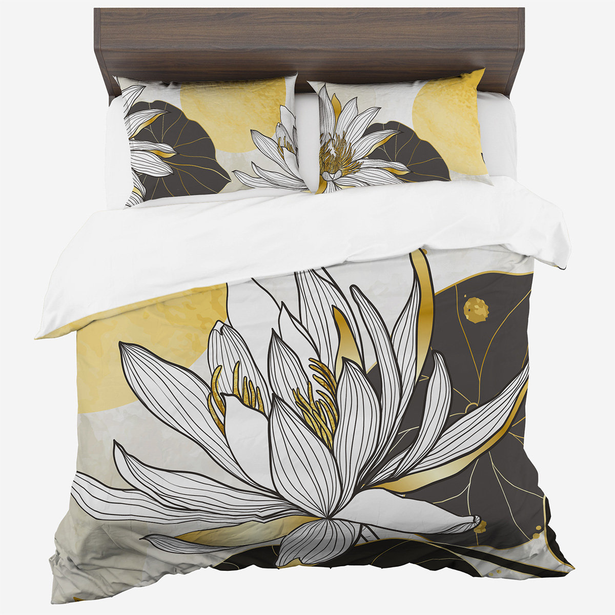 Pościel z bawełny syntetycznej, 160x200, biała w kwiaty, PMCA-82, 3-częściowa