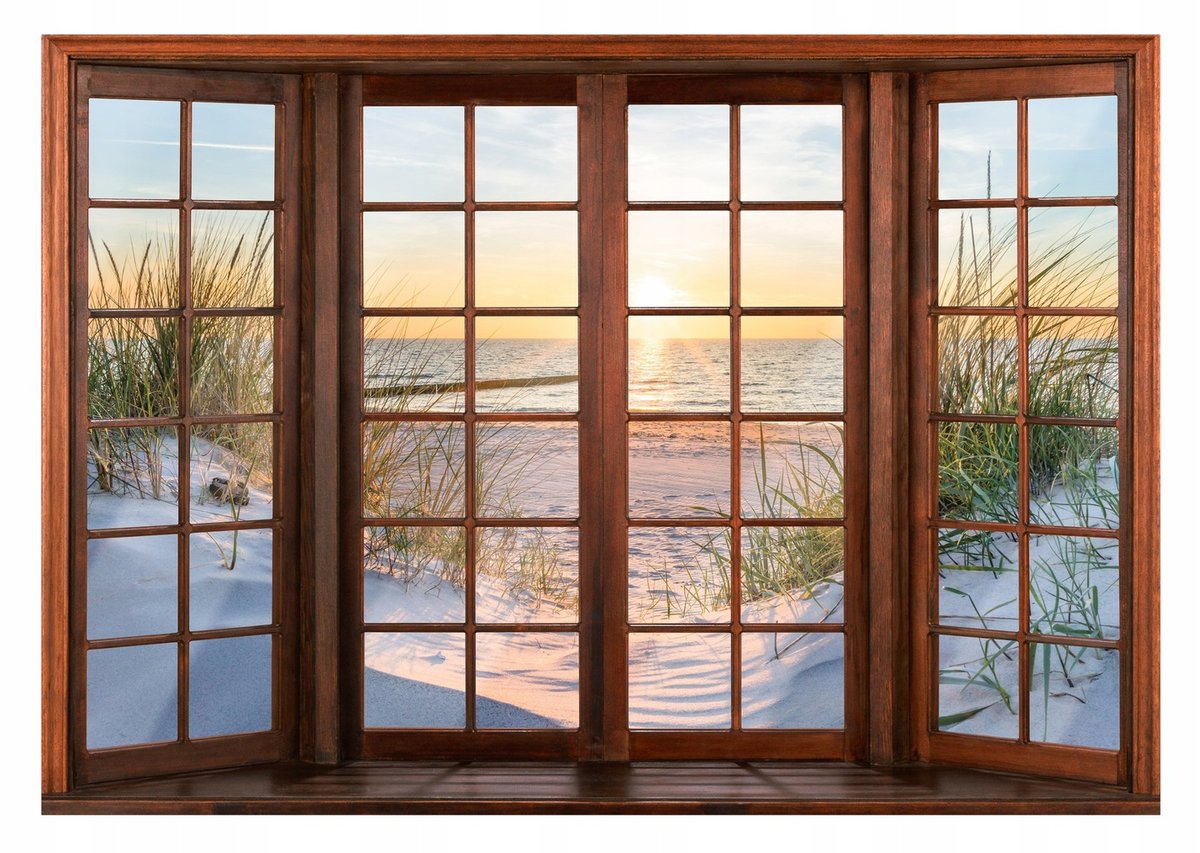 Fototapeta OKNO 3D Morze Plaża Widok Salon 254x184 cm