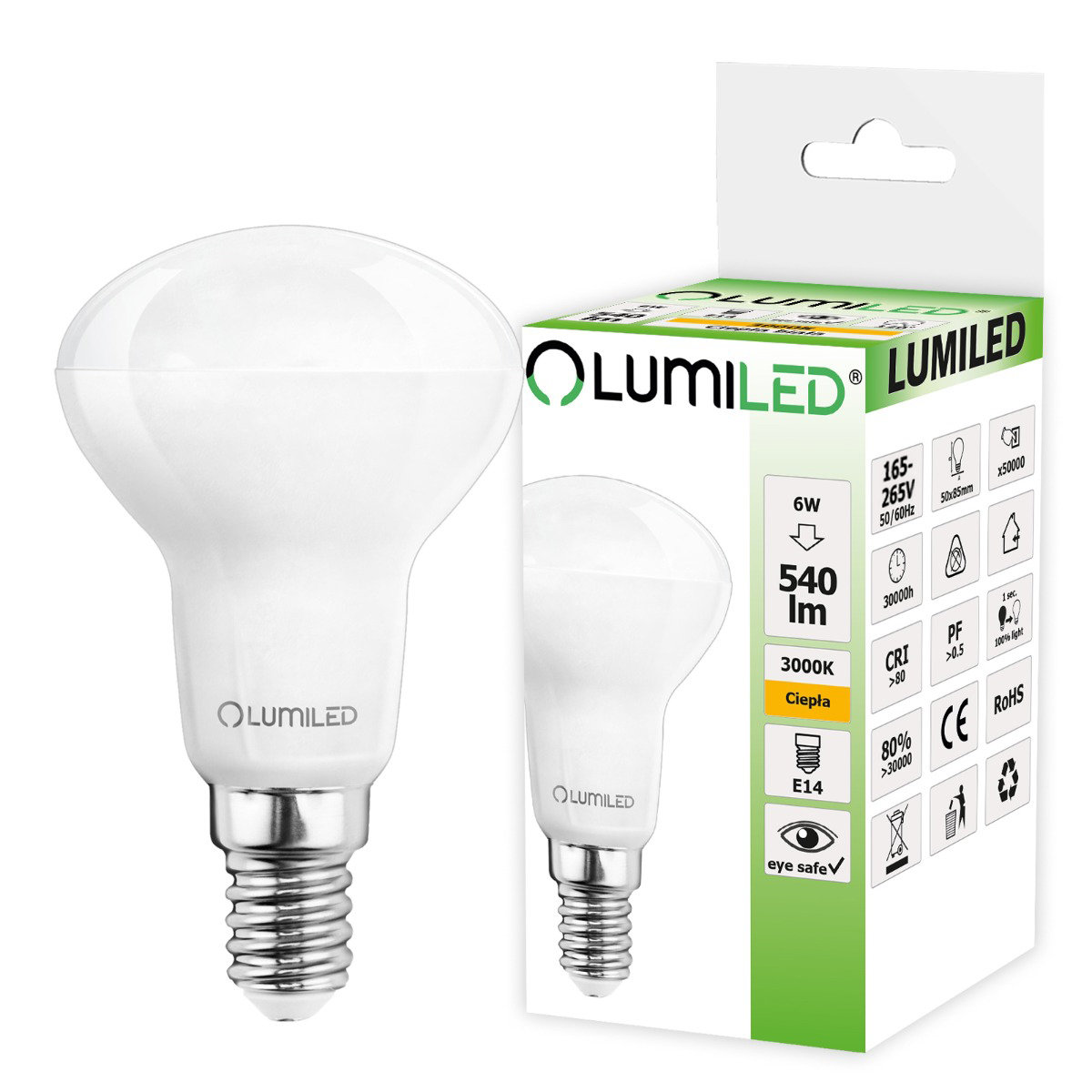 Żarówka Led E14 R50 6W = 50W 540Lm 3000K Ciepła 120° Lumiled