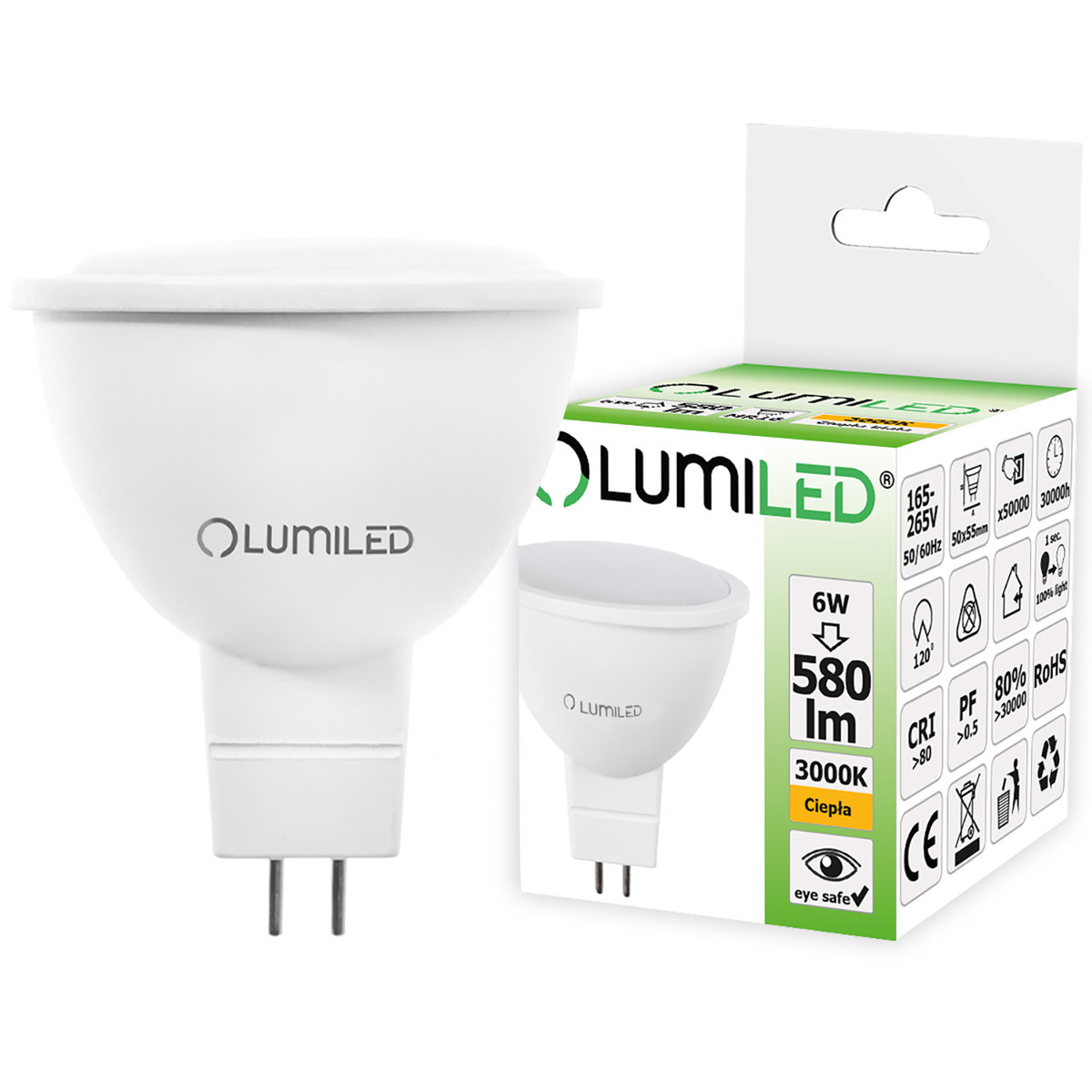 Lumiled Żarówka LED MR16 230V 6W 540LM 120ST. biały ciepły LUMILED