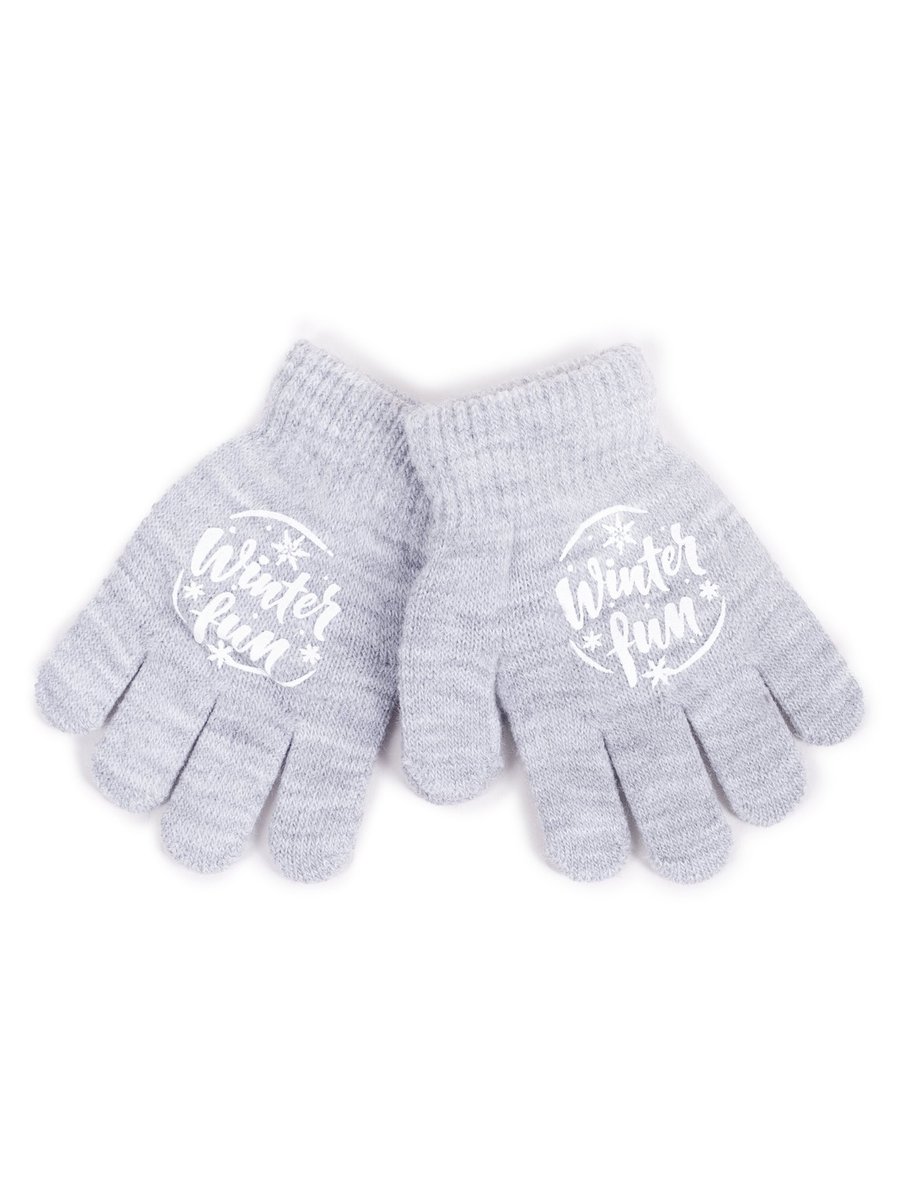Rękawiczki Dziewczęce Pięciopalczaste Szare Z Napisem 14 Cm