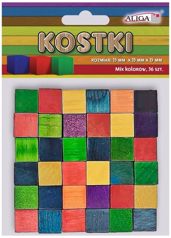 Kostki Mix Kolorów op. Zawiera 36 szt. Rozm. 15 x 15 x 15 mm, Aliga
