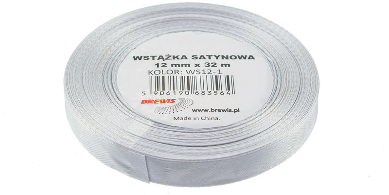 BREWIS Wstążka dekoracyjna satynowa 12mm/32m biała Brewis 1