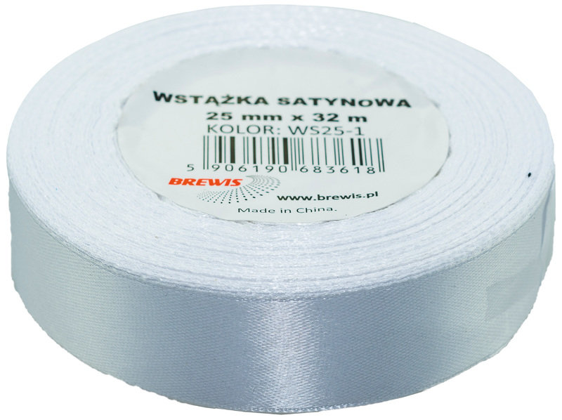 Brewis Wstążka dekoracyjna satynowa 25mmx32m biała 1