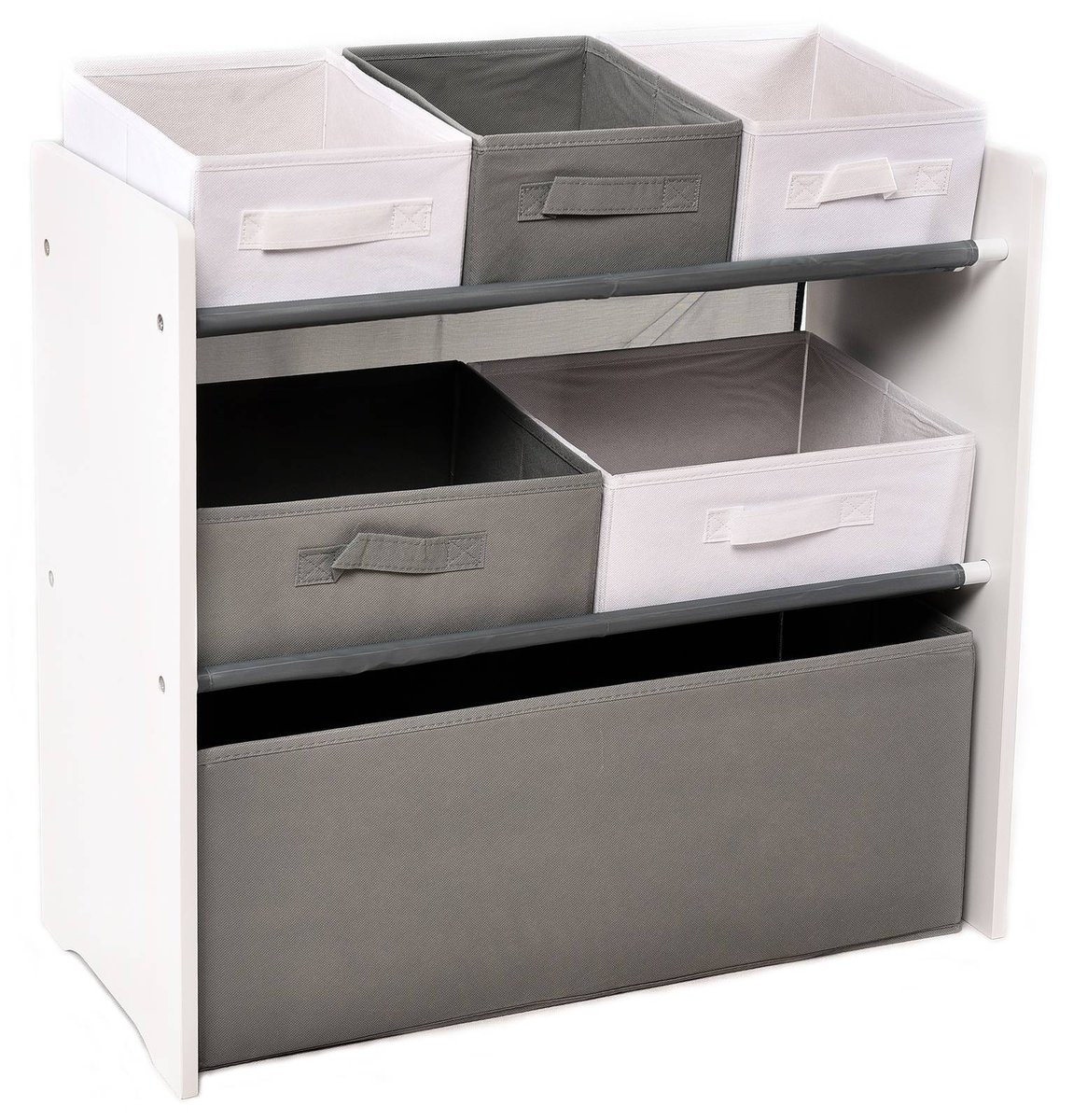 Siwy Biały Szary Regał Pojemniki Zabawki Organizer