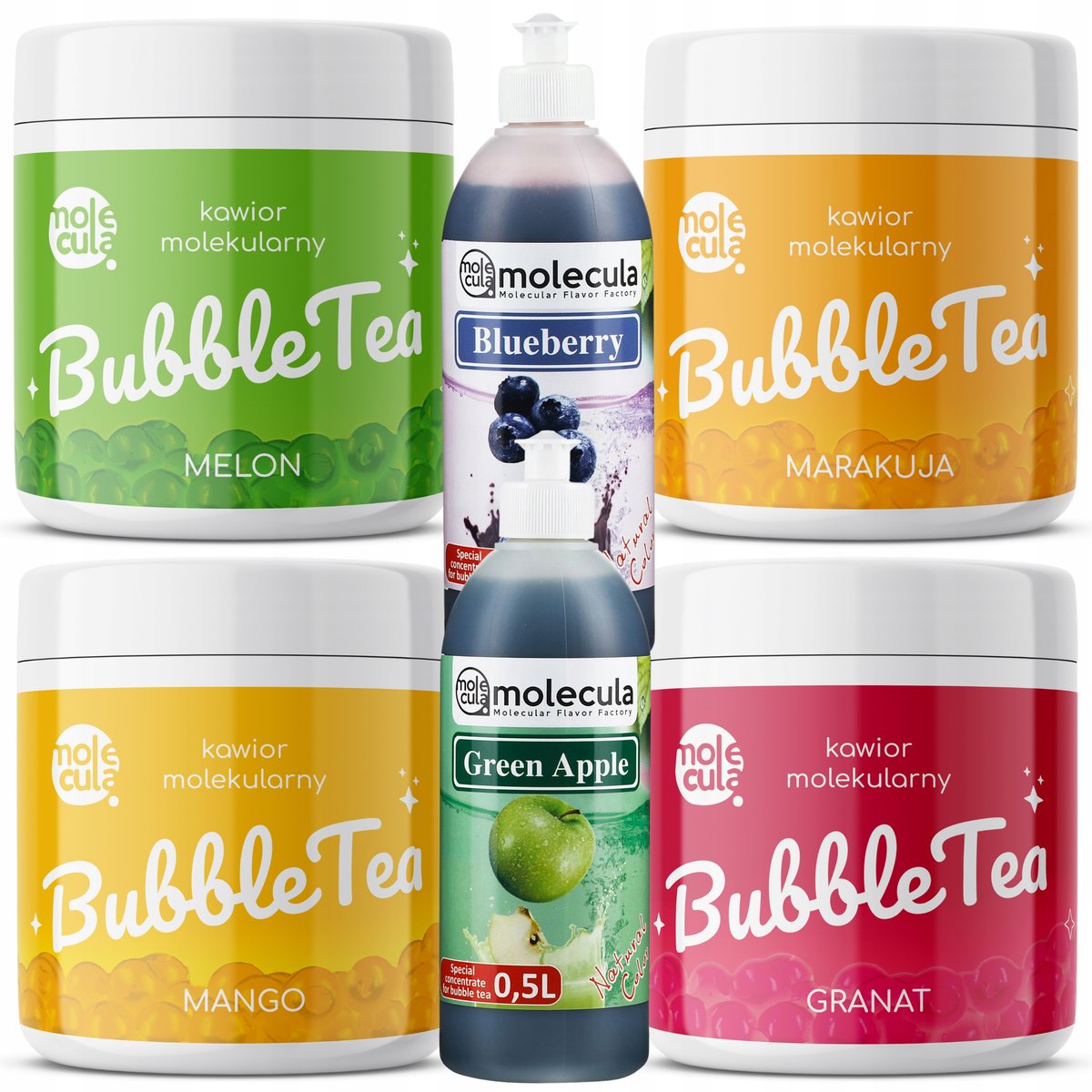 Zestaw Bubble Tea, Kuleczki Melon, Granat, Marakuja, Mango, Syrop Jagoda, Jabłko, Kubki I Słomki