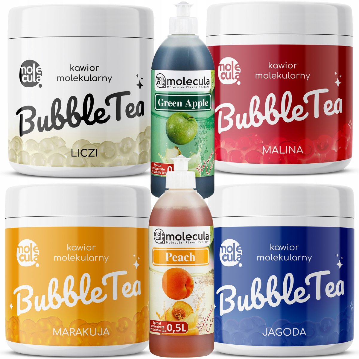 Zestaw Bubble Tea, Kuleczki Liczi, Malina, Marakuja, Jagoda, Syrop Brzoskwinia, Jabłko, Kubki I Słomki