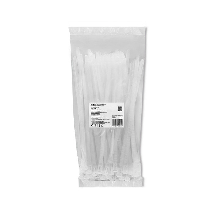 Qoltec Opaski Zaciskowe Wielorazowe/Trytytki | 7.2 * 250Mm | Nylon Uv | Białe