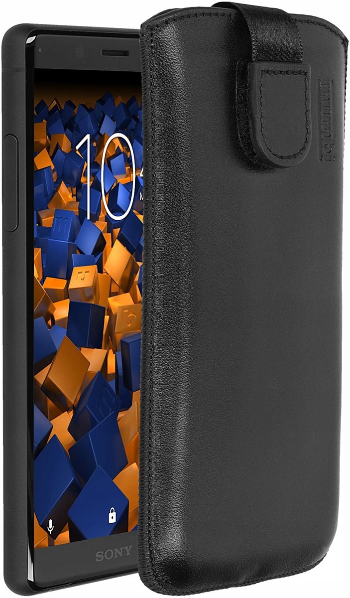 Mumbi prawdziwe skórzane etui kompatybilne z Sony Xperia XZ2 Compact etui skórzane etui Case Wallet, czarne Sony Xperia XZ2 Compact