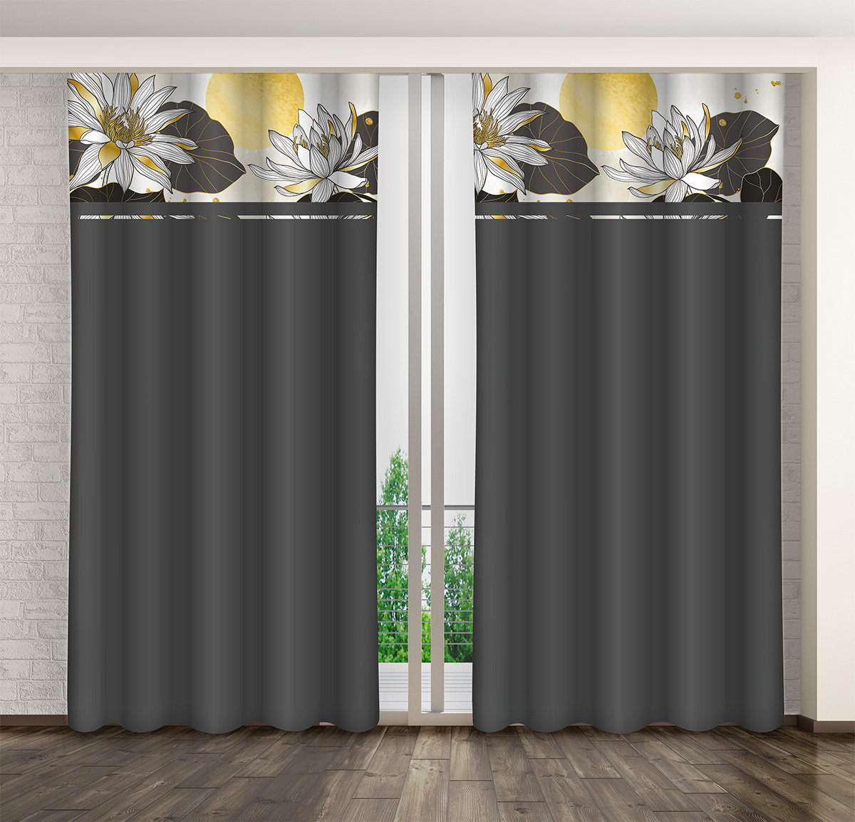 Zasłona Gotowa Na Żabki, 160X250, Szara W Kwiaty, Zmk-066