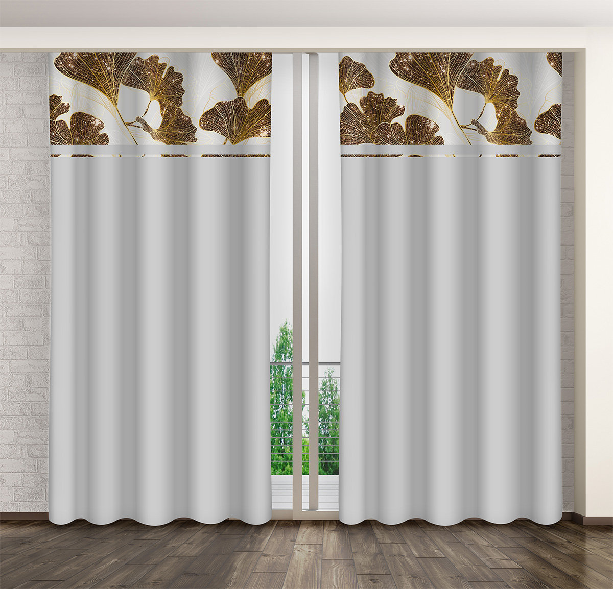 Zasłona Gotowa Na Żabki, 160X250, Szara W Liście, Zmk-068