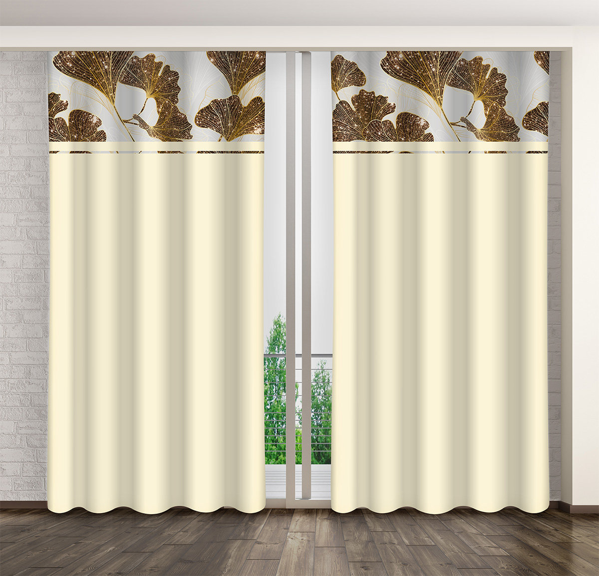 Zasłona Gotowa Na Żabki, 160X270, Kremowa W Liście, Zmk-069