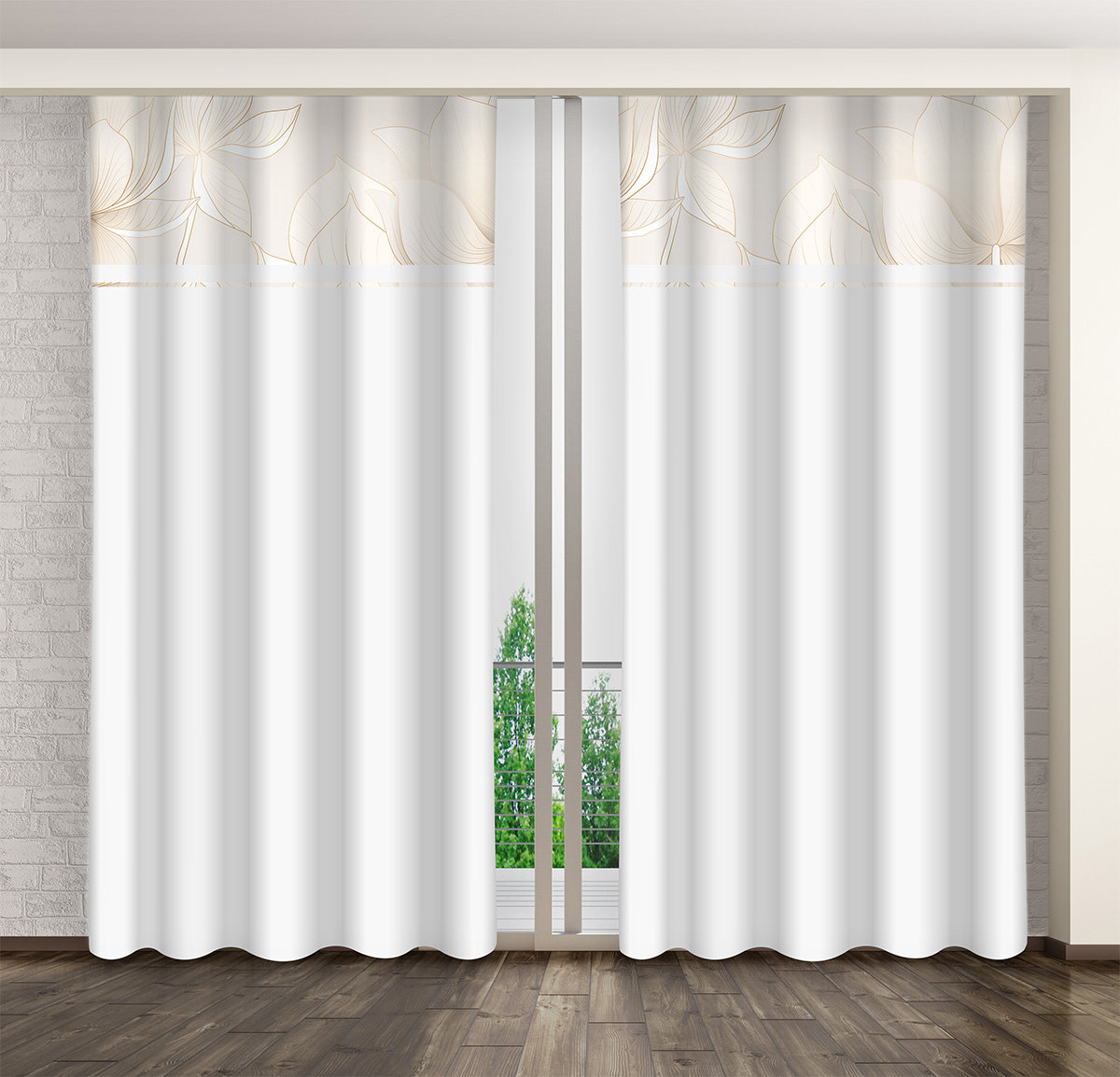 Zasłona Gotowa Na Żabki, 160X250, Biała W Liście, Zmk-075