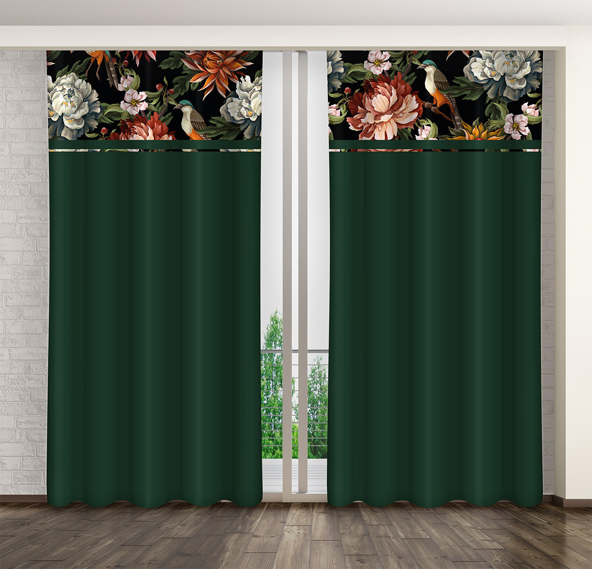 Zasłona Gotowa Na Żabki, 160X250, Zielona W Kwiaty, Zmk-092