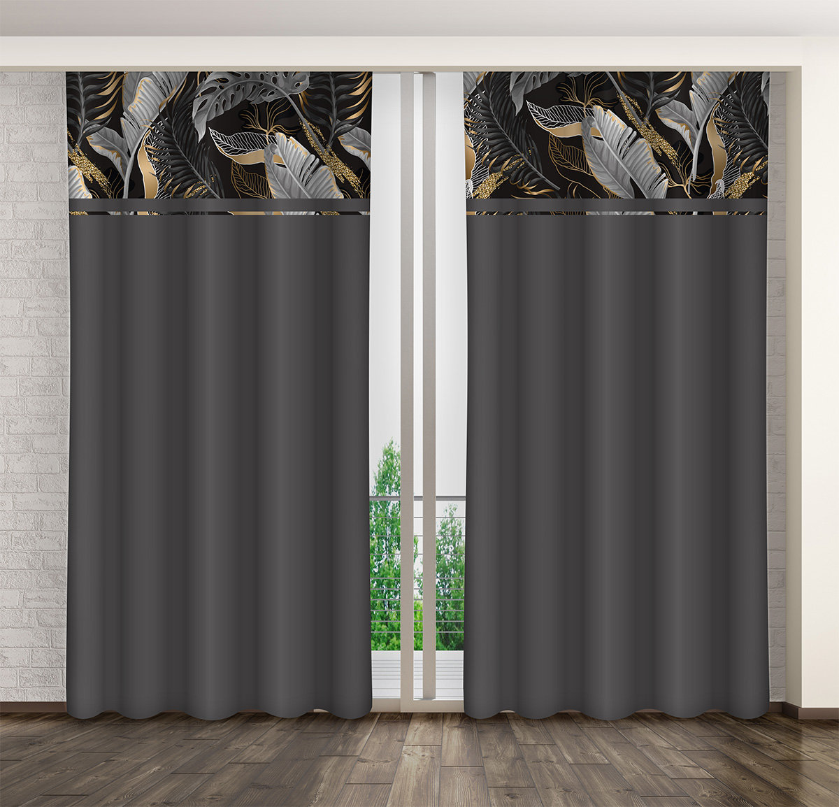 Zasłona Gotowa Na Żabki, 160X250, Szara W Liście, Zmk-099