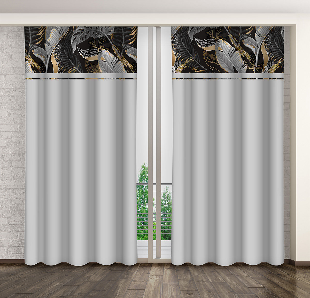 Zasłona Gotowa Na Żabki, 160X270, Szara W Liście, Zmk-100