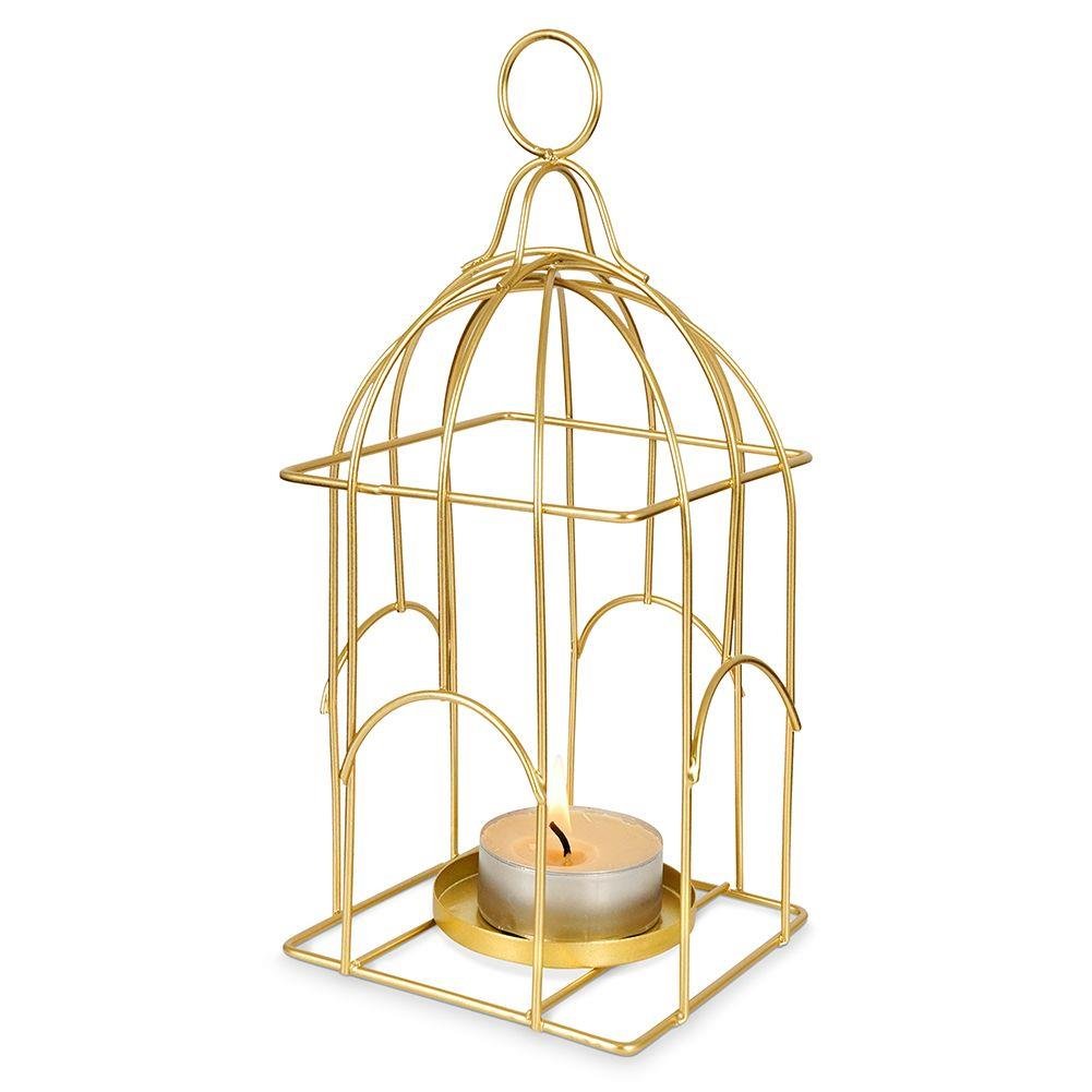 Home Styling Collection Lampion Świecznik Na Świeczkę Tealight Metalowy Złoty Klatka Dla Ptaków