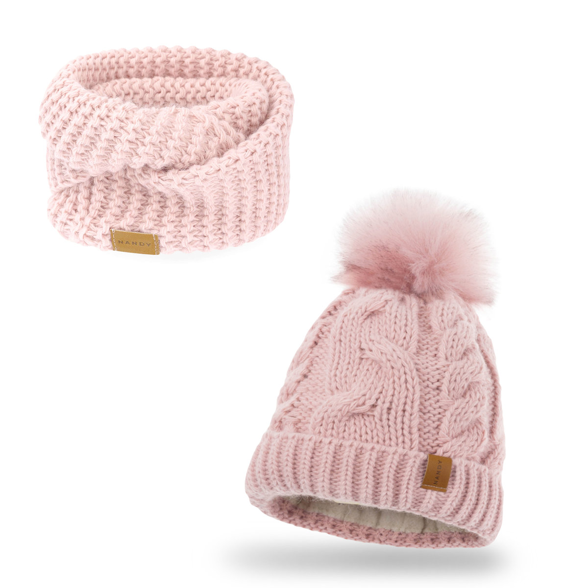 Nandy Komplet Dziecięcy Komin Czapka Z Polarem - Zest-Ck-17208-Pud-Roz