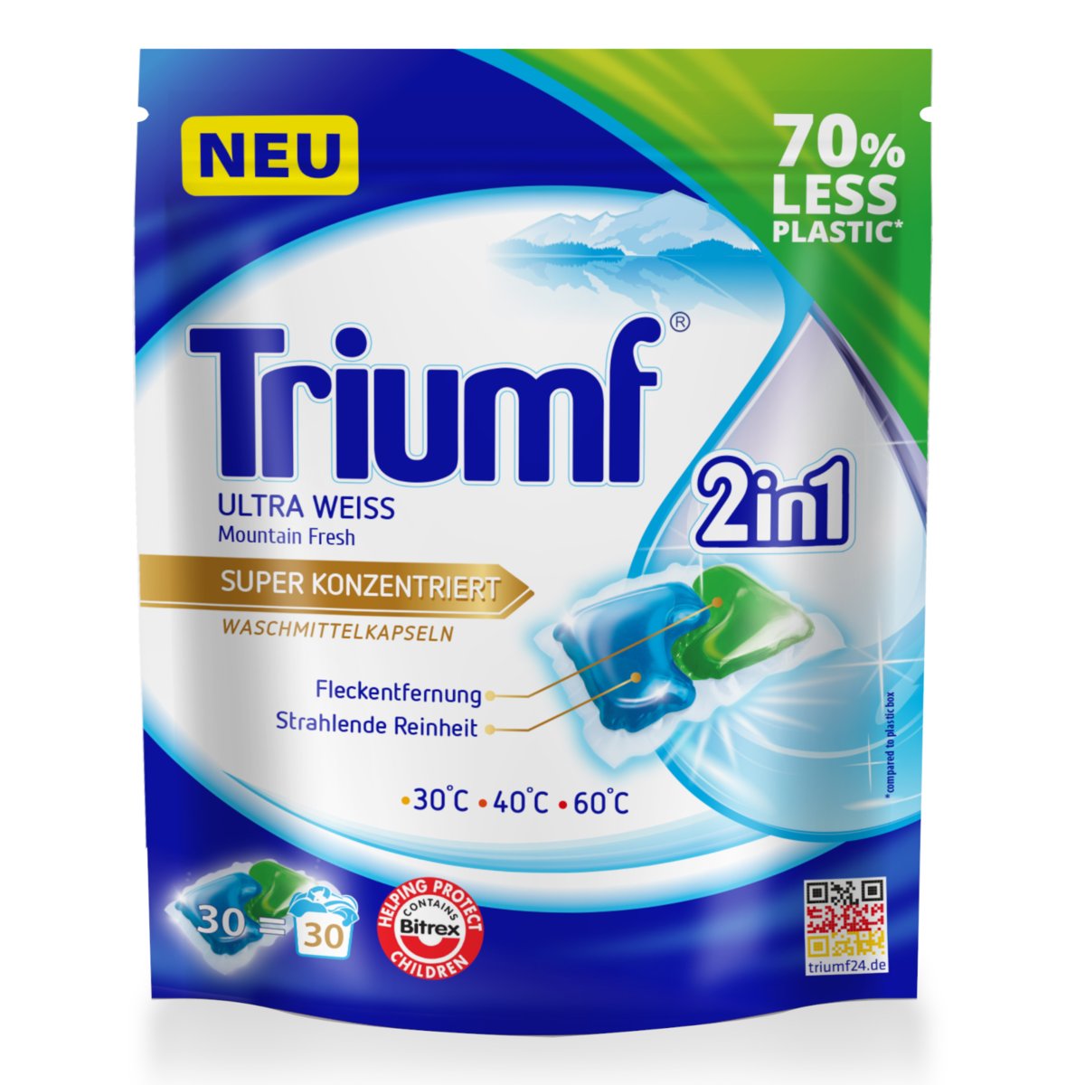 Triumf Kapsułki do prania jasnych tkanin 2w1 Ultra Weiss 30 szt.