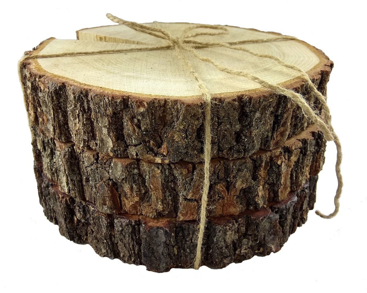 Woodsondeko plastry drewna zestaw 3 sztuk z korą, ręcznie robiona, wyjątkowa dekoracja