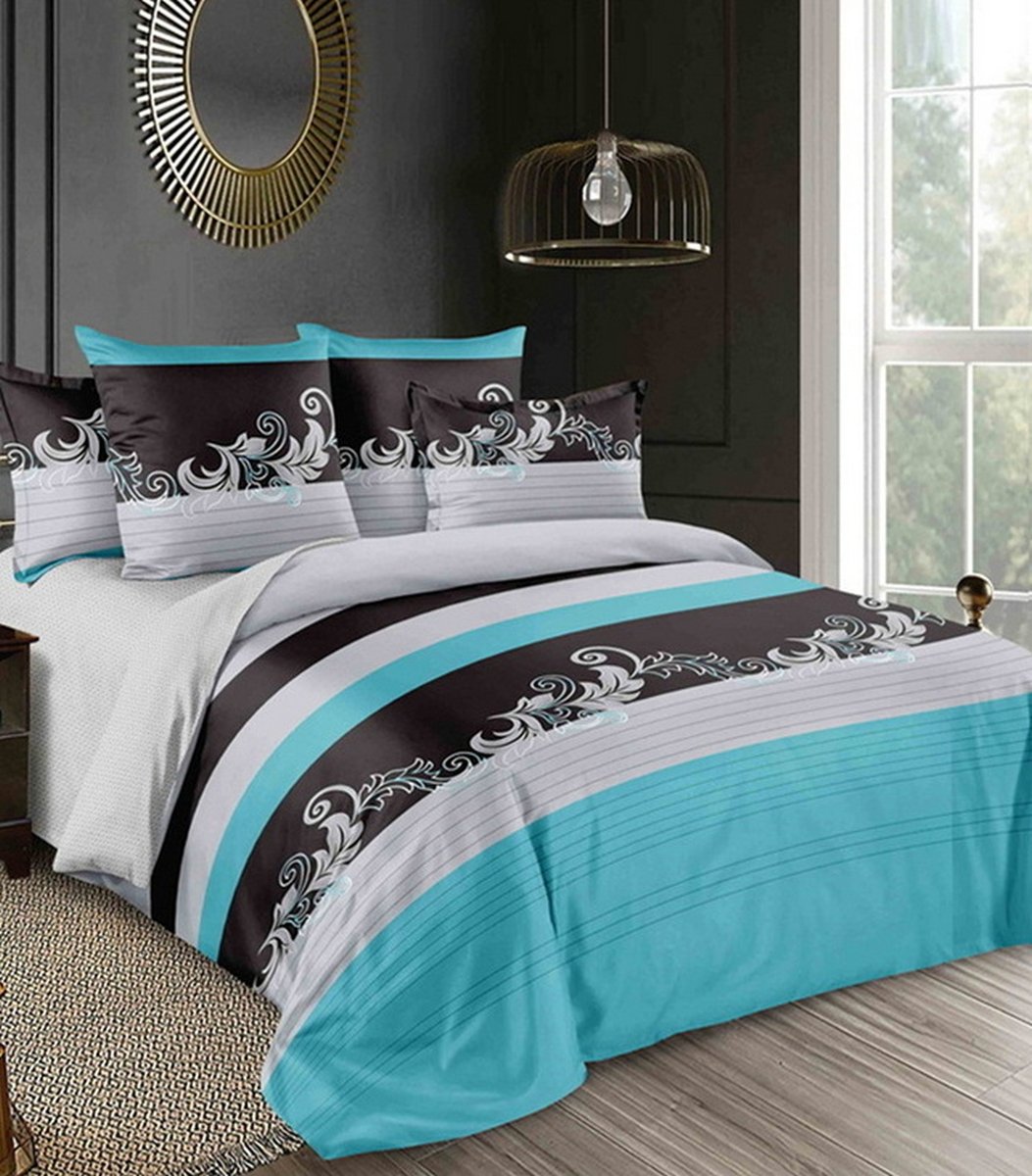 Pościel z Bawełny Syntetycznej, 160x200, Turkusowa Geometryczna, Pme-636, 3-Częściowa